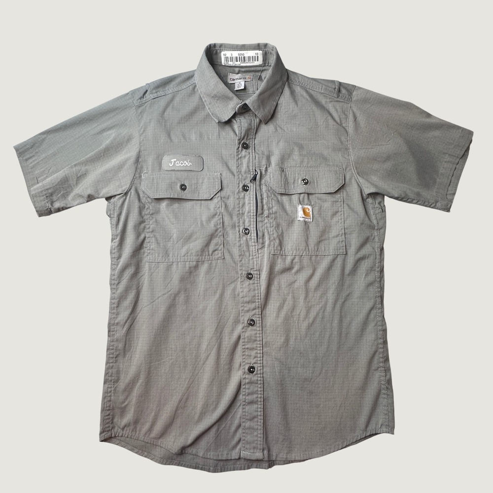 Carhartt Shirt Mens M 396-30 Gray Short Sleeve Ripstop Button Down Workwear GOOD